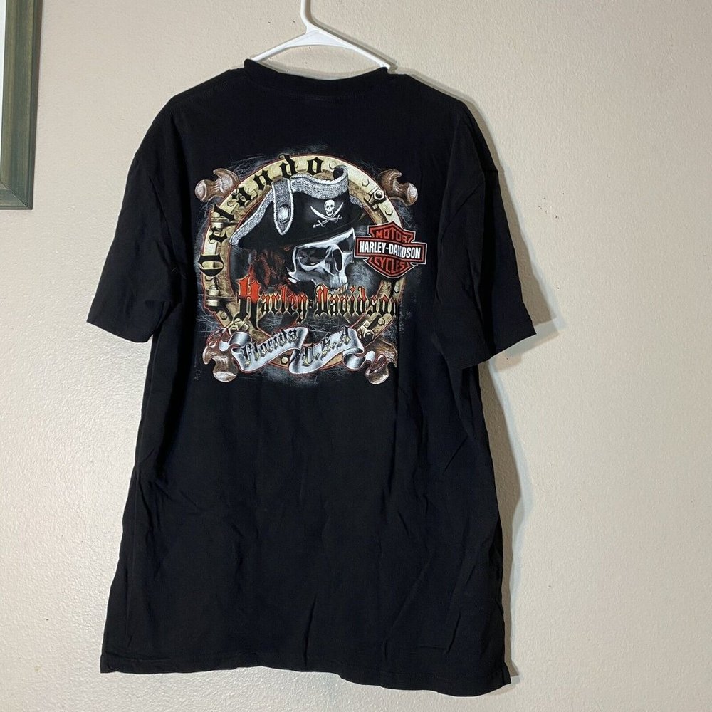 Harley-Davidson Black Short Sleeve Tee with Skull Pirate Graphic